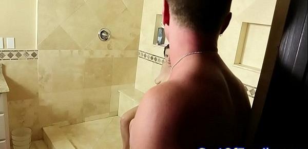  Amateur teen joined in the shower by old guy